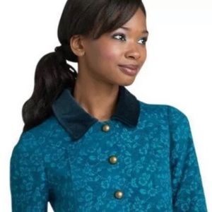 Free People blue brocade brass buttoned blazer